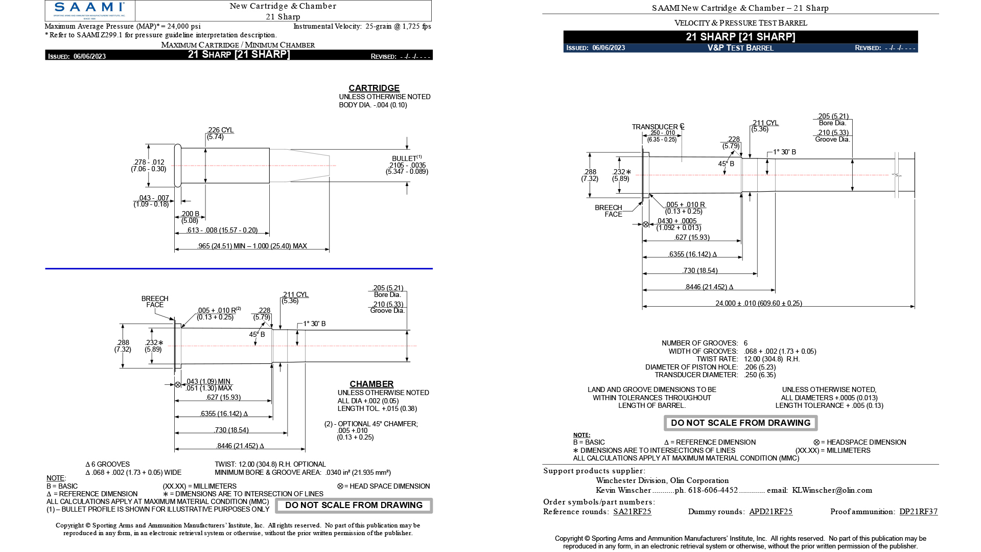 SAAMI .21 Sharp specifications