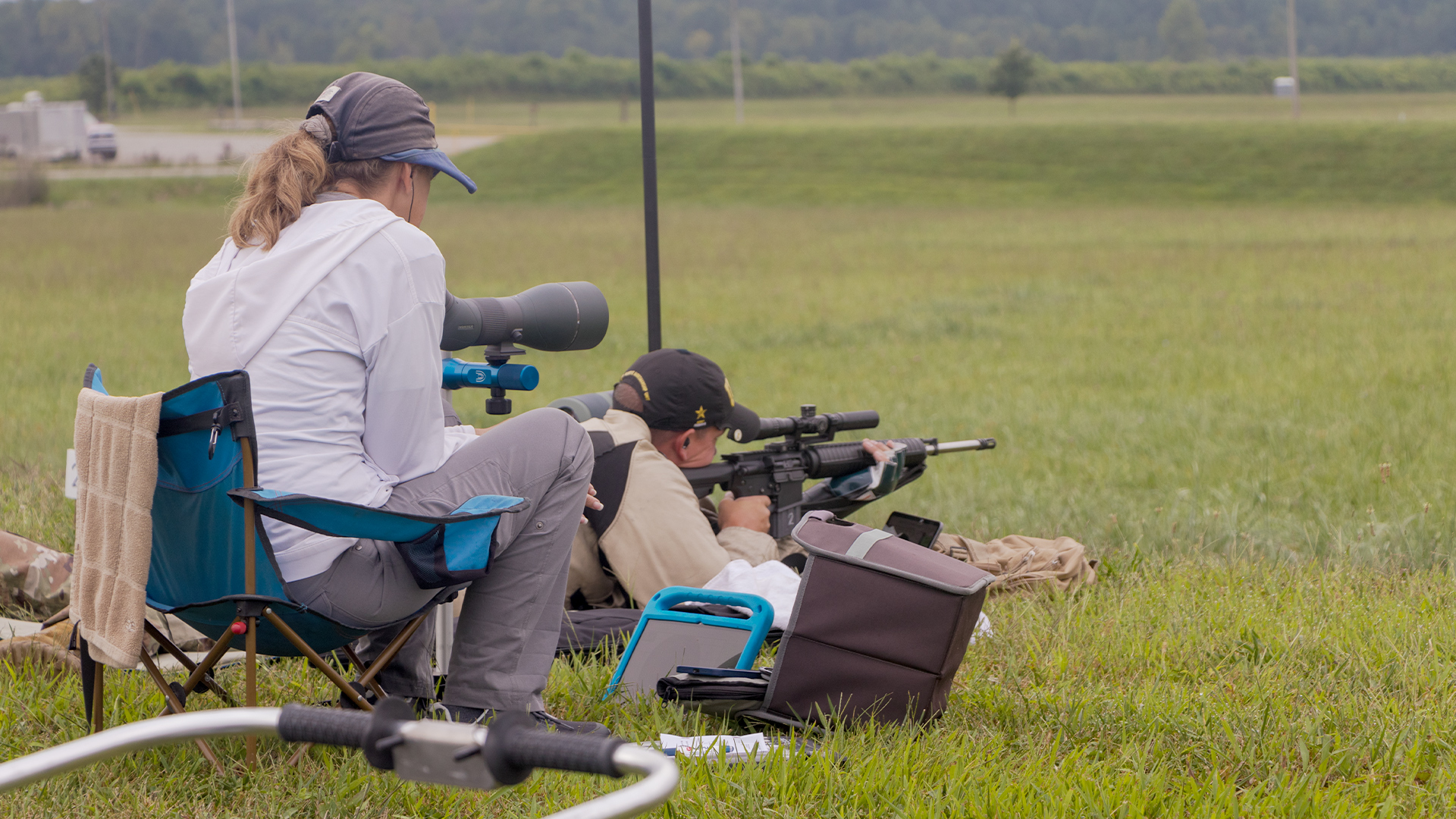 High power shooter with scoped rifle